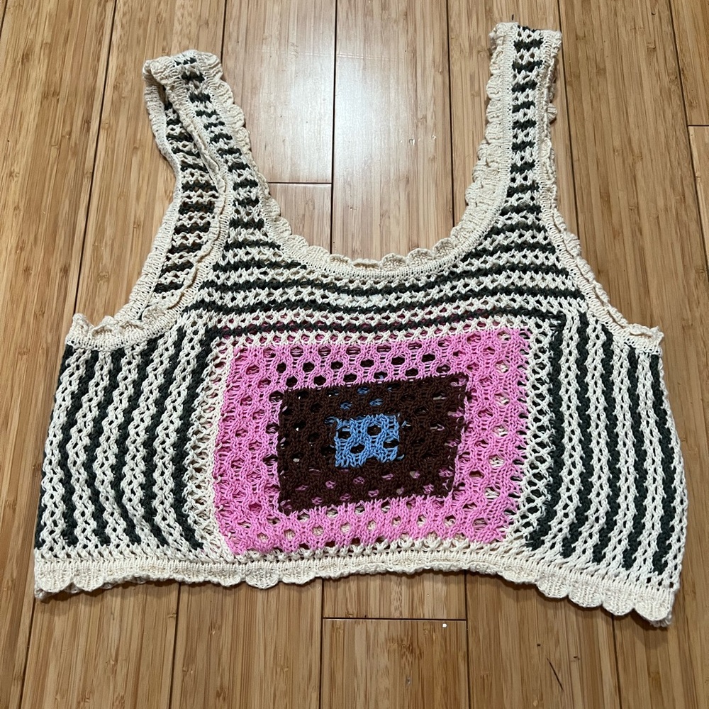 Cotton On Green and White Cropped Crotched Tank Top